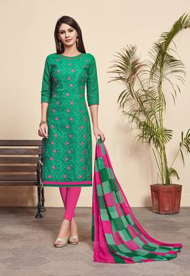 Green embroidered blended cotton salwar 1