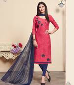 Pink Embroidered Blended Cotton Salwar