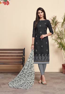 Black Embroidered Blended Cotton Salwar 1