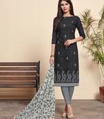 Black Embroidered Blended Cotton Salwar