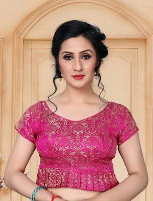 Pink Women'S Jacquard  With V Neck Blouse 1