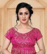 Pink Women'S Jacquard  With V Neck Blouse