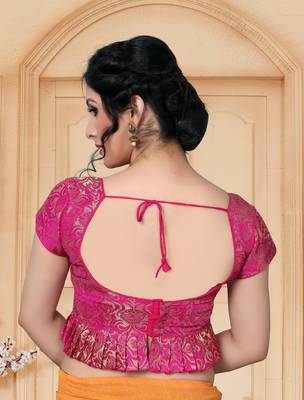 Pink Women'S Jacquard  With V Neck Blouse 2