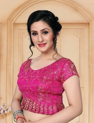Pink Women'S Jacquard  With V Neck Blouse 3