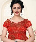 Red Women'S Jacquard  With V Neck Blouse