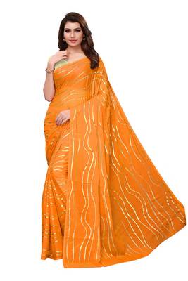 Mustard plain silk blend saree with blouse 1