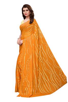 Mustard plain silk blend saree with blouse 2