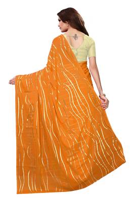 Mustard plain silk blend saree with blouse 3