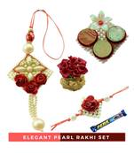 Pearl White - Red Rose Bhaiya  Bhabhi Rakhi Set- 6 items