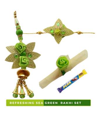 Eye Refreshing Sea Green Bhaiya Bhabhi Rakhi Set - 5 items 1