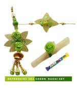 Eye Refreshing Sea Green Bhaiya Bhabhi Rakhi Set - 5 items