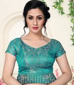 Turquise Women'S Jacquard  With V Neck Blouse