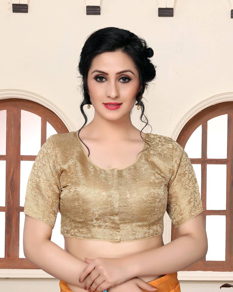 Beige Women'S Jacquard  With Boat Neck Blouse