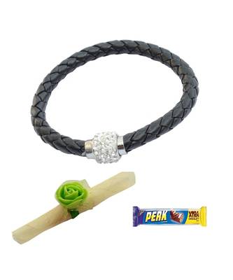 Magnetic Braided & Stone Studded Black Braceletcum Rakhi For Brother 1