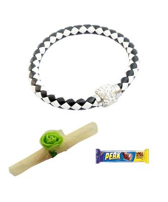 Magnetic Braided & Stone Studded Black & White Bracelet cum Rakhi For Brother 1
