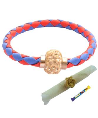 Magnetic Braided & Stone Studded Red & Blue Bracelet cum Rakhi For Brother 1