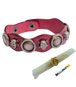 Magenta Skull Leather & Steel Work Braelet cum Rakhi For Brother