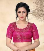 Pink Women'S Jacquard  With Boat Neck Blouse