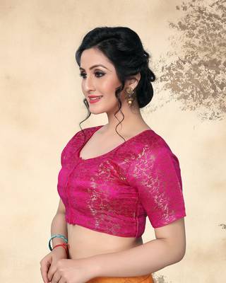 Pink Women'S Jacquard  With Boat Neck Blouse 3