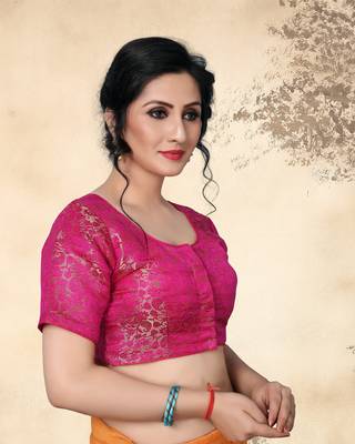 Pink Women'S Jacquard  With Boat Neck Blouse 4