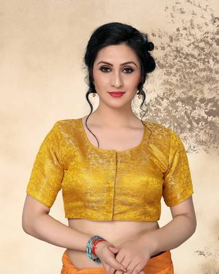 Yellow Women'S Jacquard  With Boat Neck Blouse 1