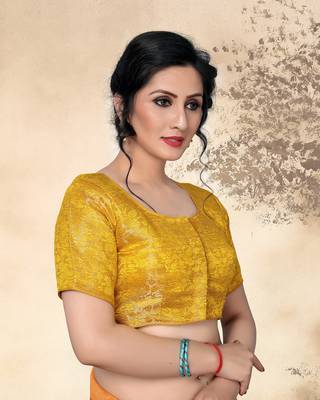 Yellow Women'S Jacquard  With Boat Neck Blouse 4