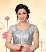 Silver Women'S Sequence Embroiderey  With Round Neck Blouse