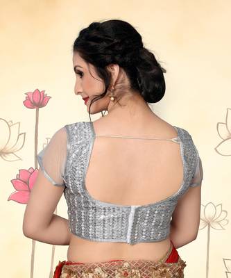 Silver Women'S Sequence Embroiderey  With Round Neck Blouse 2