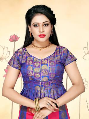 Blue Women'S Jacquard Silk With V-Neck Blouse 1