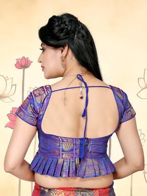 Blue Women'S Jacquard Silk With V-Neck Blouse 2