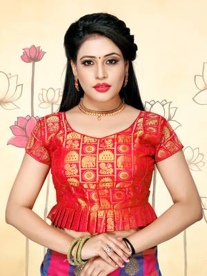 Red Women'S Jacquard Silk With V-Neck Blouse 1