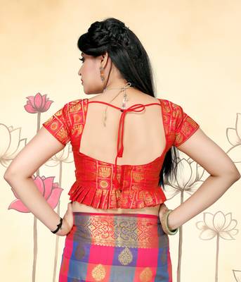 Red Women'S Jacquard Silk With V-Neck Blouse 2