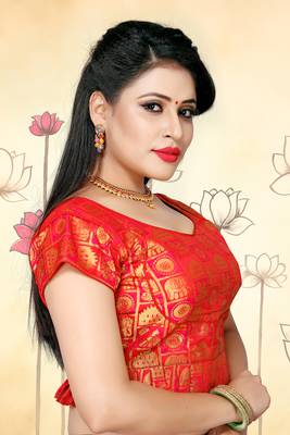 Red Women'S Jacquard Silk With V-Neck Blouse 3