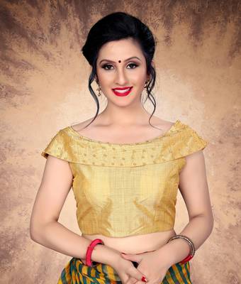 Beige Women'S Silk With Boat Neck Blouse 1