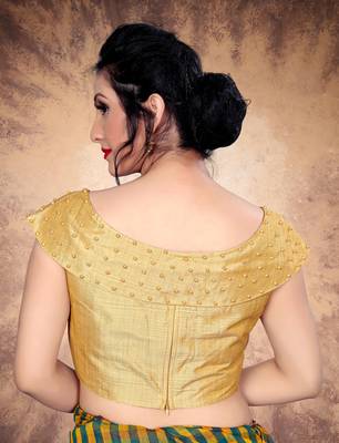 Beige Women'S Silk With Boat Neck Blouse 2