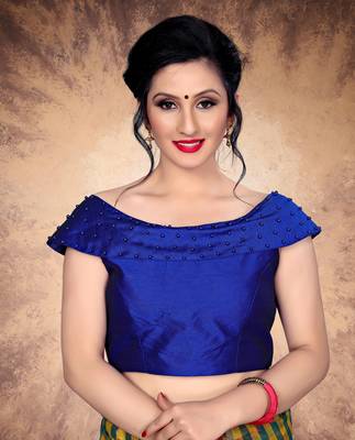 Blue Women'S Silk With Boat Neck Blouse 1