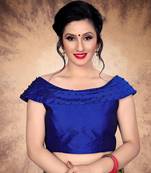 Blue Women'S Silk With Boat Neck Blouse