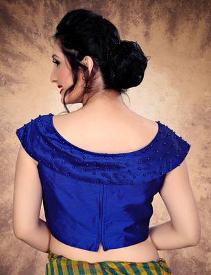 Blue Women'S Silk With Boat Neck Blouse 2