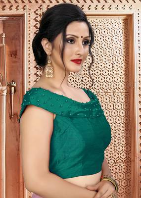 Green Women'S Silk With Boat Neck Blouse 3