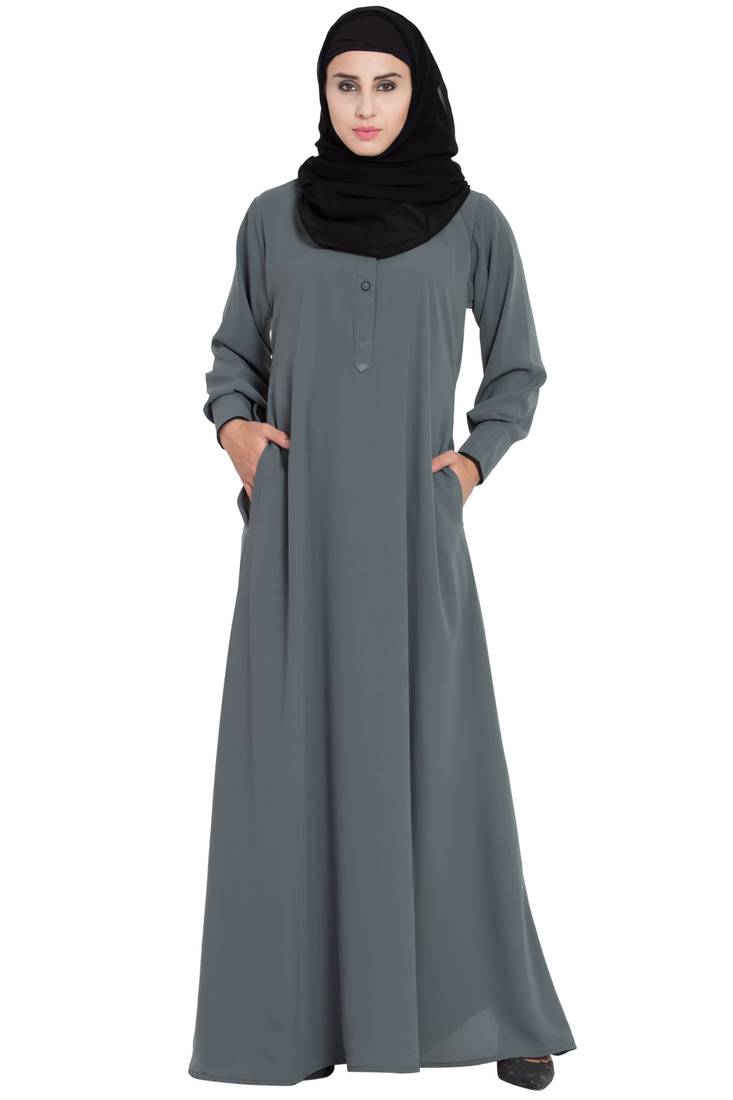 Collared casual abaya- Grey