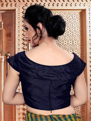 Navy_Blue Women'S  Silk With Boat Neck Blouse 1
