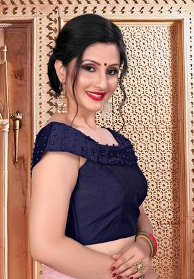 Navy_Blue Women'S  Silk With Boat Neck Blouse 2