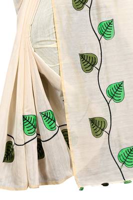 Cream embroidered chanderi saree with blouse 4