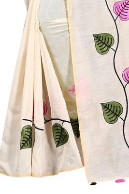 Cream embroidered chanderi saree with blouse 4