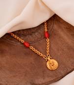 Golden 5+1 mushti and coral beads necklace with Laxmi coin pendant one gram gold