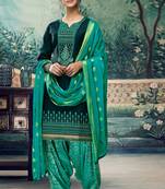 Sea-green embroidered satin unstitched salwar with dupatta