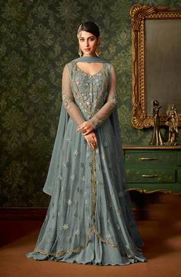 Grey embroidered net salwar 1