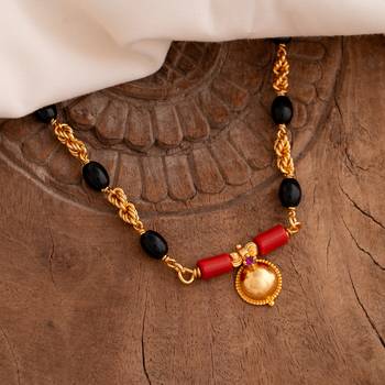 Golden 2+1 brahmamudi LONG mangalsutra with single vati one gram gold 1