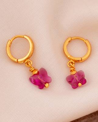Golden earrings with SWAROVSKI Fuchsia butterfly 8 mm one gram gold 1