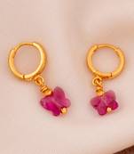 Golden earrings with SWAROVSKI Fuchsia butterfly 8 mm one gram gold
